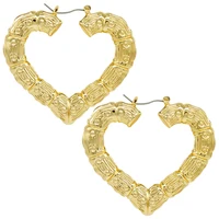 

Custom Oversized Bamboo Joint big gold hoop heart earrings