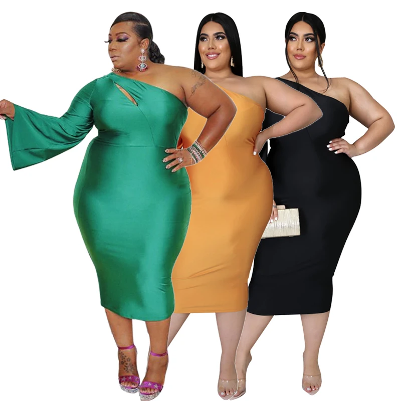

Wholesale plus size women dresses flare sleeve elegant casual lady evening dress