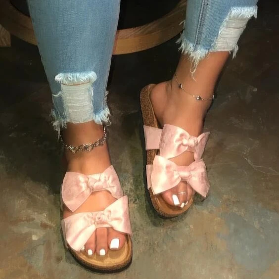 

2020 women fancy flat sandals Bowknot Flat Women's Shoes Slippers, Colors