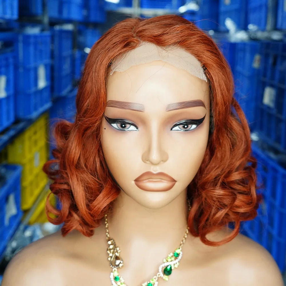 Wholesale Cheap 13x4 4x4 Transparent 350# Ginger Orange Color Loose Wave PrePlucked Glueless Lace Frontal Human Hair Wigs Virgin