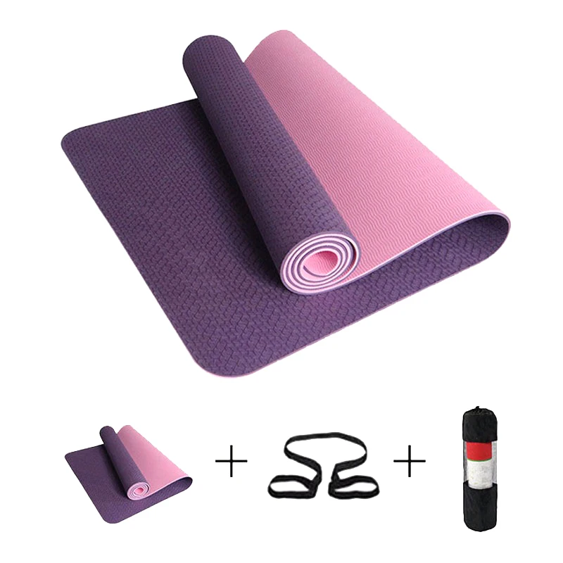 

6mm Yoga 183*61cm No-slip TPE Sports Gym Mat Fitness Esterilla Pilates Gymnastics Camping Colchonete Pad With Bag Bandage