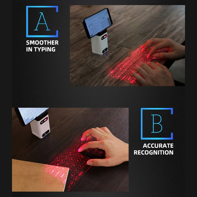 R8 New Style Multi Function Power Bank Wireless Projection Mini Virtual Laser Keyboard with Holder