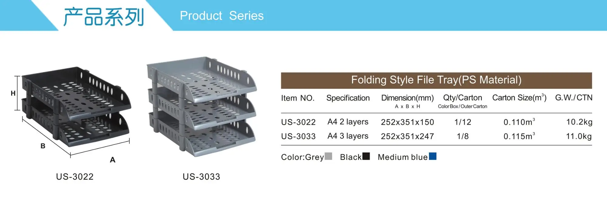
US-3033 Folding Office File Tray 3 Layers Plastic Letter Organizer Desktop Paper Sorter 