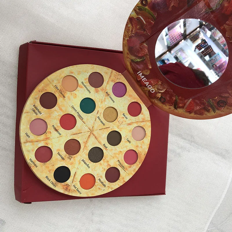 

New Design 18 Colors Pizza Shape Glitter Shimmer OEM Eyeshadow Palette Waterproof Eye Shadow Cosmetics Private Label
