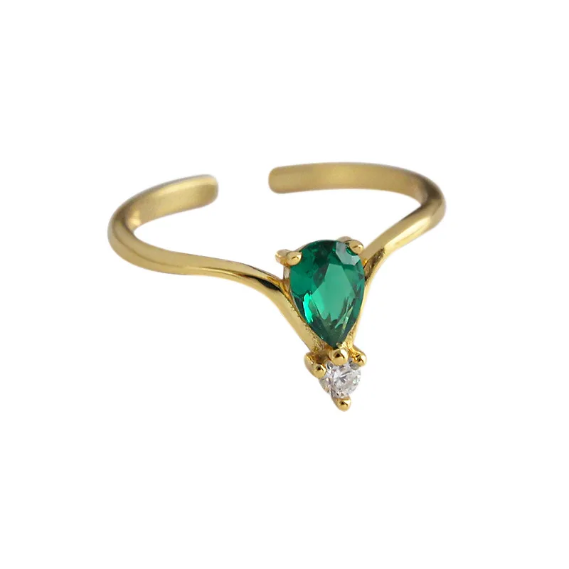 

Ins style Fashion women jewelry 925 sterling silver minimalism green cz adjustable ring