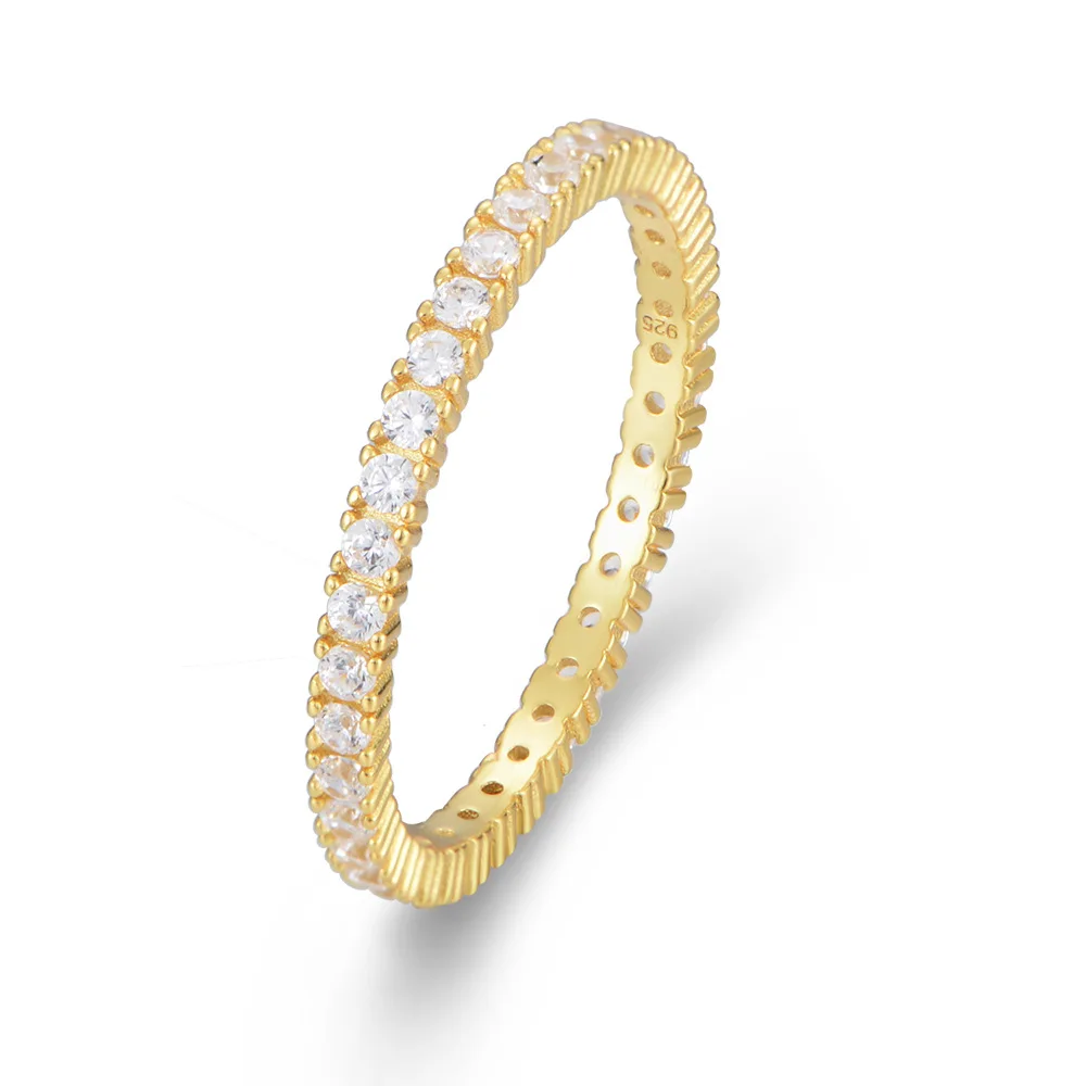 

925 sterling silver couple ring full diamond zircon gold plated thin rings for women wedding engagement rings