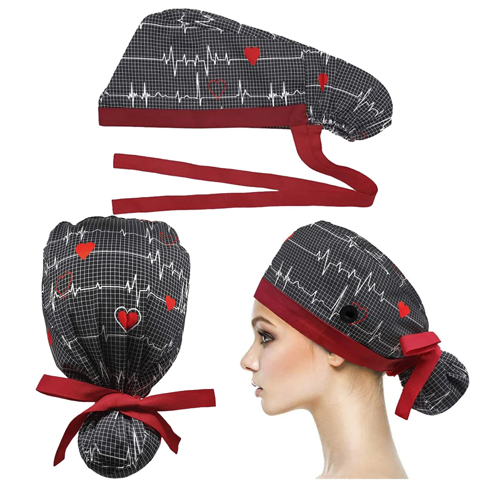 

Adjustable scrubs cap women printing cotton longhair hat, Solid dyed&printed