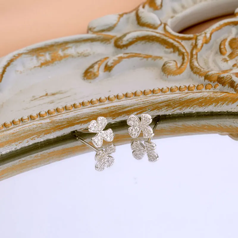 

Hot selling lucky flower zirocn cute girl women sterling silver diamond stud earrings jewelry