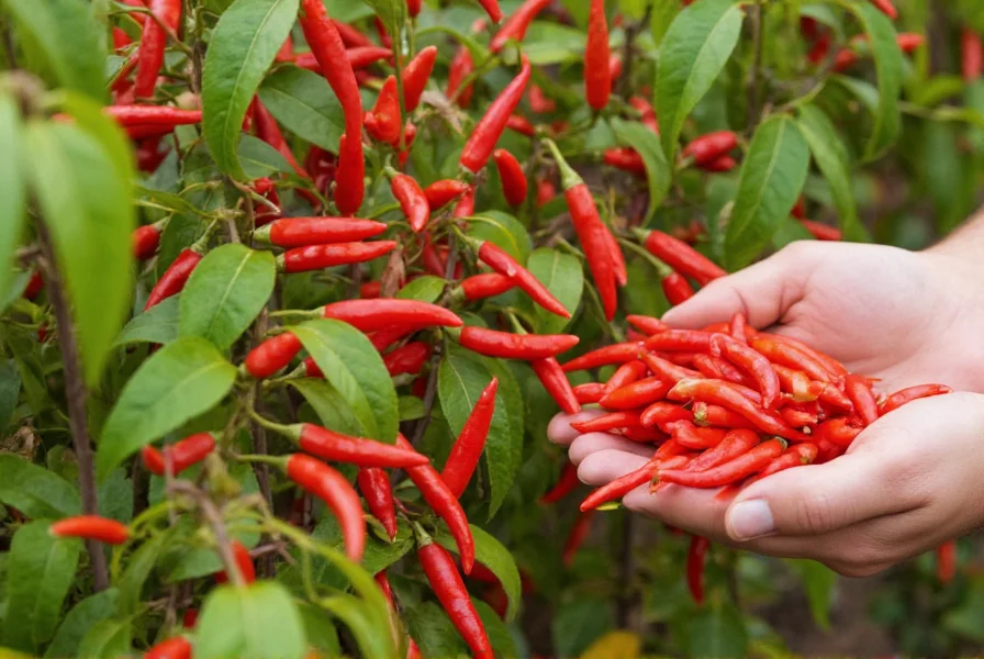 Hände ernten reife rote Cayenne-Pfeffer von einer Pflanze für die Herstellung von Hot Sauce