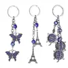 Promotional Blue Evil Eye Keychain Rhinestone Crystal Eiffel Tower Butterfly Tortoise Pendant Keyring AD2268