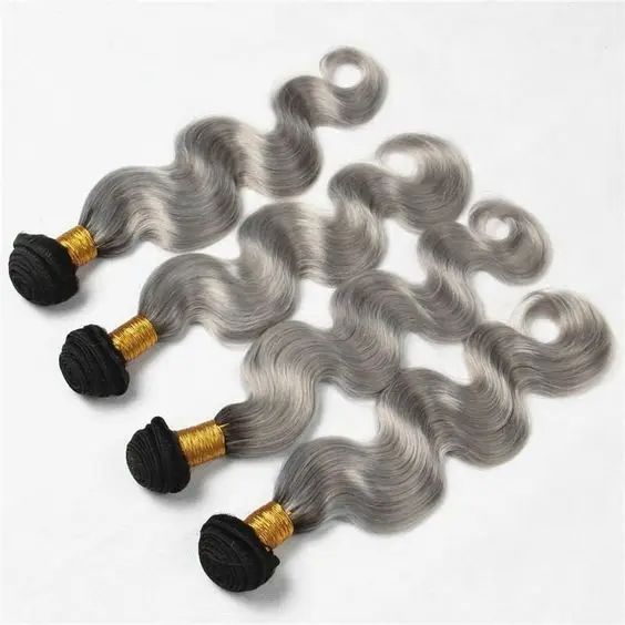 

Platinum Grey Ombre Hair 3 Bundles Two Tone 1B/Grey Human Hair Extensions Silver Gray Dark Roots Body Wave Brazilian Human