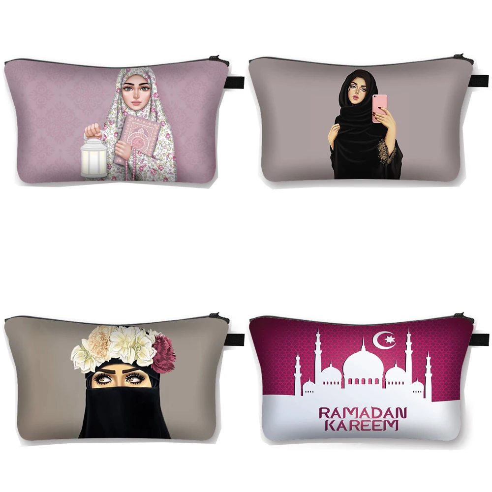 

Hijab Face Muslim Islamic Gril Eyes Cosmetic Bag Women Makeup Bag Ladies Fashion Cosmetic Case Canvas Make Up Organizer Bags