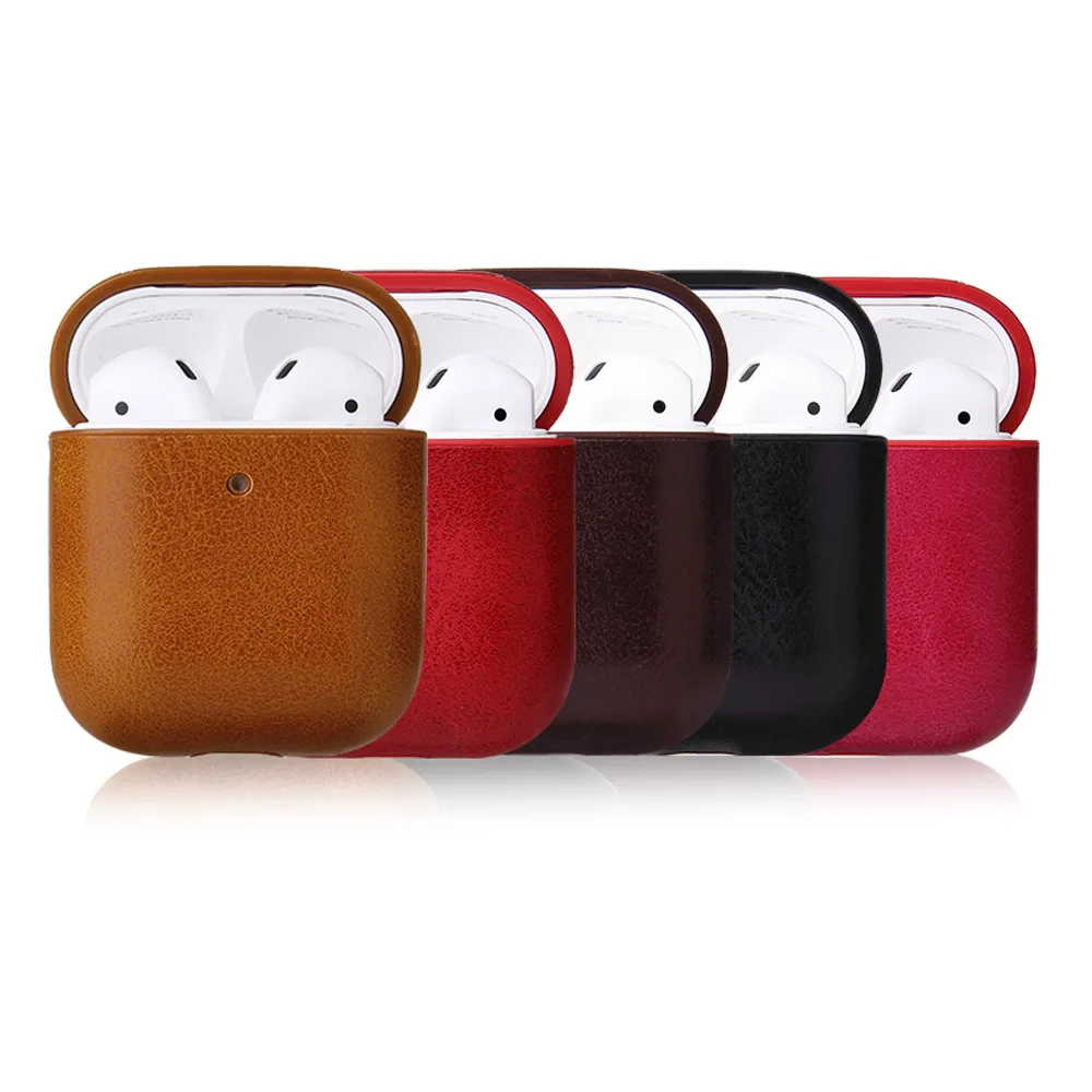 

Hot Sale Leather Material Shockproof Earphone Protective Case Cover for Airpods 1/2, Black, white, red, green, blue, violet, grey, pink, yellow, orange