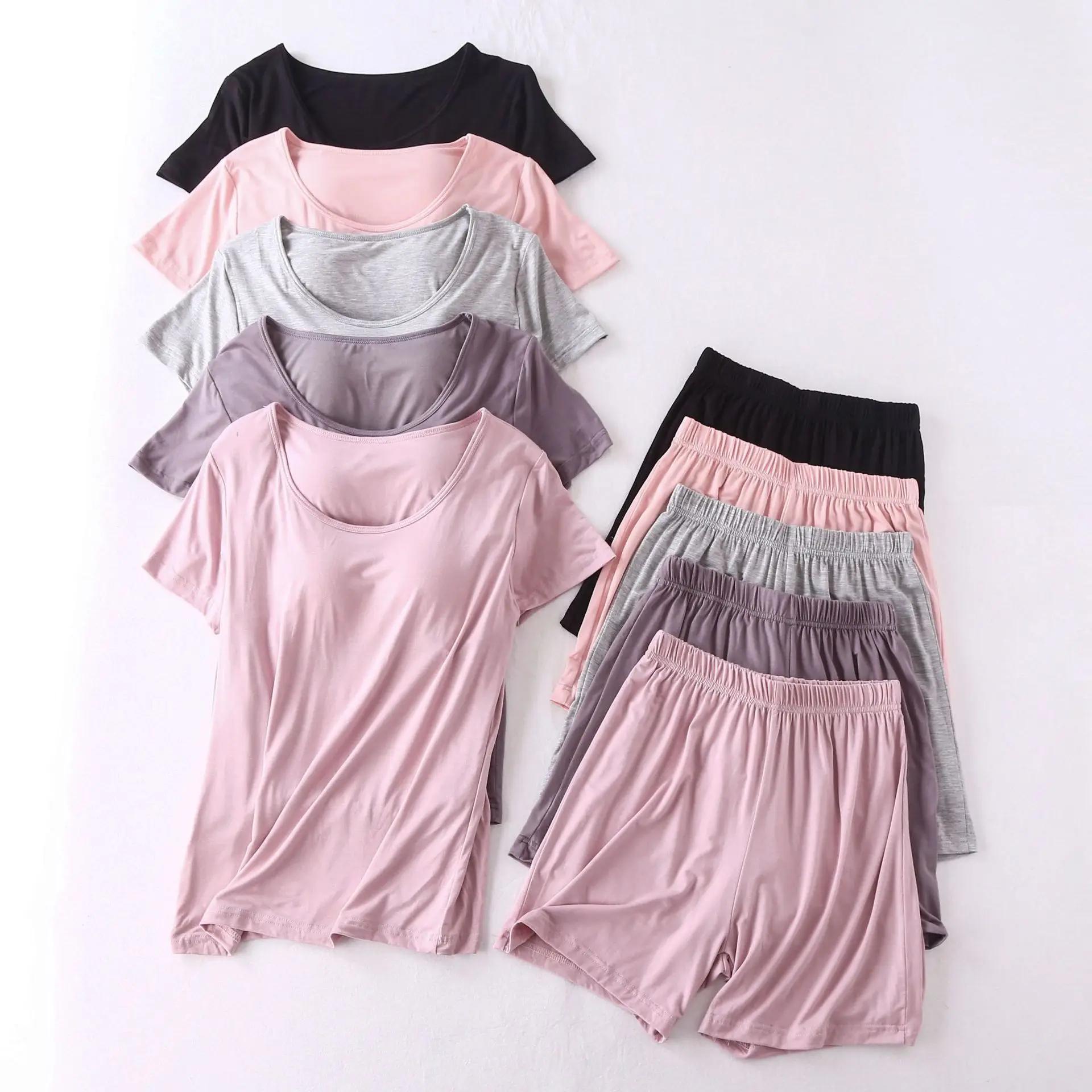 

Modal Short T-shirt with Breast bra Sleep Dress 2pcs Cotton Home Dress Set