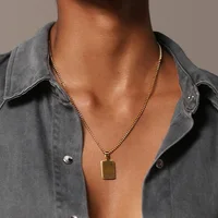 

Fashion Jewelry Square Necklace Stainless Steel Gold Color Pendant Necklaces Thick Chain for Men and Women Wholesale 3010