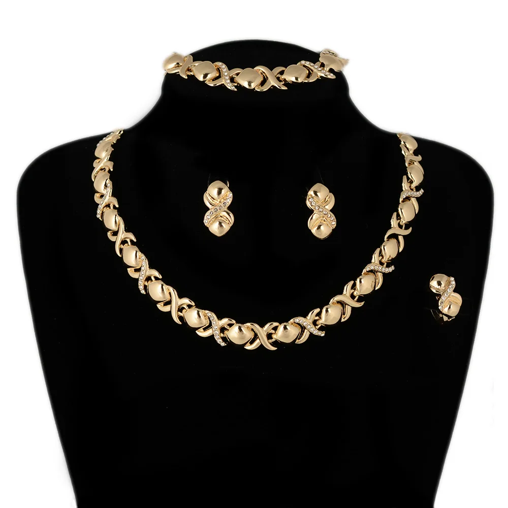 

BPOYB Factory Wholesale Xoxo Necklace Clavicle Chain Women Accesories Real 18K Carat Gold Plated African Beads Jewelry Set