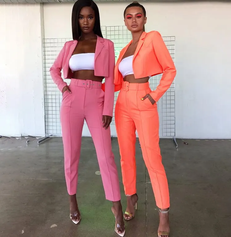New Wome Explosive Long Sleeved Tenths Pants Leng Short Style Small Suit Mid Waist Fitness Casual Suit