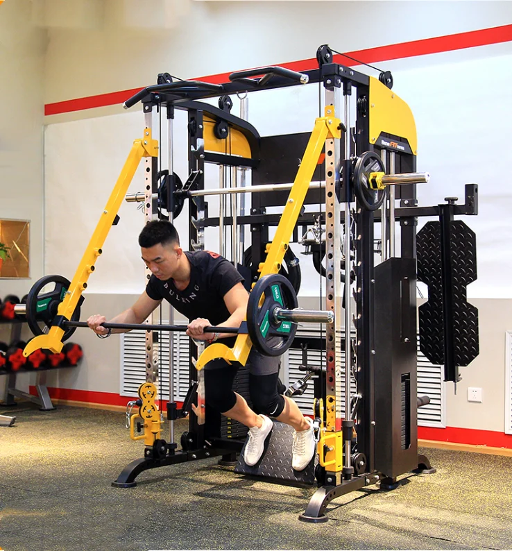 

Multi-function Smith machine squat integrated trainer power rack, Black
