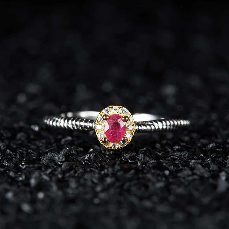 Aimgal Fine Jewelry's Newly Released S925 Silver Open Gemstone Ring Burnt Natural Ruby Wedding Friendly Instagram Popular