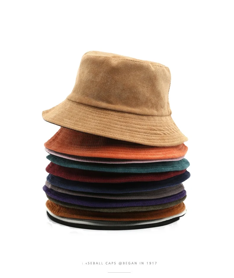 

Travel corduroy Leisure Solid Fashion Men women fisherman hats outdoor Flat Top Wide Brim Summer corduroy Cap Bucket Hats