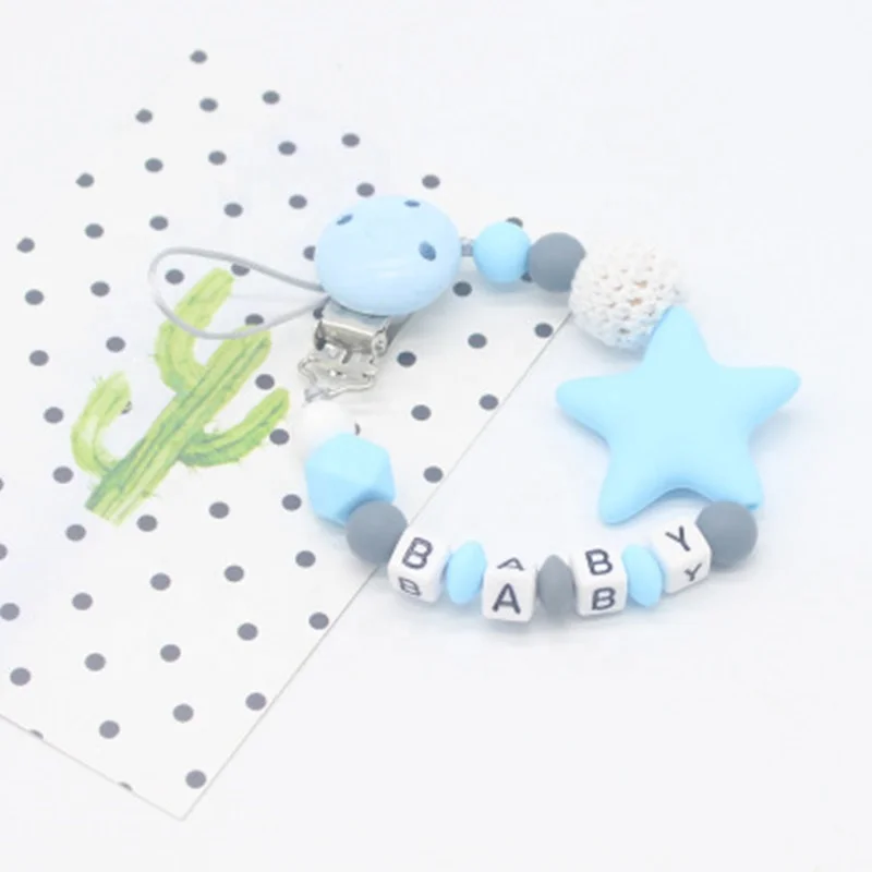 

Wholesale Amazon Hot Sale Cute Pacifier Holder Chain Clip Colourful Baby Teether Dummy Pacifier Beads Clip, Sky blue,light purple,dark green,pink,etc