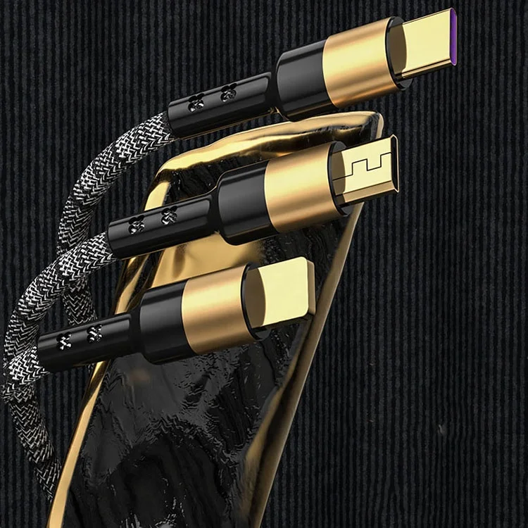 

TOYOUMI Nylon Braid Micro USB Charger Cable 3 in 1 Type-C Android Apple Data Cable, Black gold