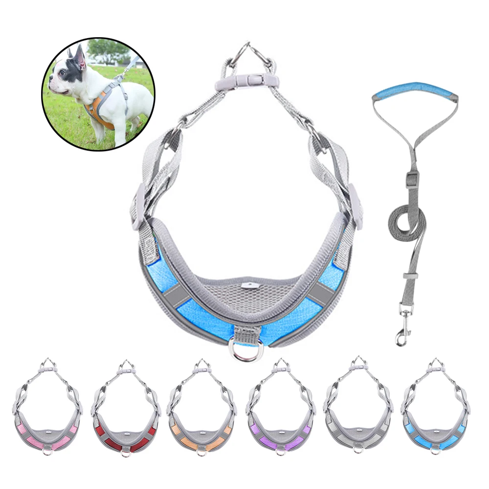 

New reflective pet harness dog collar and leash set XXS to L size, Pink, purple, blue, grey, orange, red