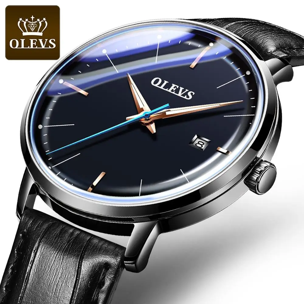 

OLEVS Brand 6609 Men Fashion Sport Watch Mechanical Watch Casual Date Analog Waterproof Roman Numeral Leather Strap Boy Watch, 3 colors to choice