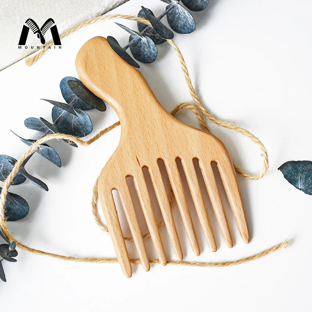 

Eco-friendly Natural Anti-static Wooden Afro Pick Comb Styling Tool Afros & Beards Comb Brush Detangle Styling for Hair
