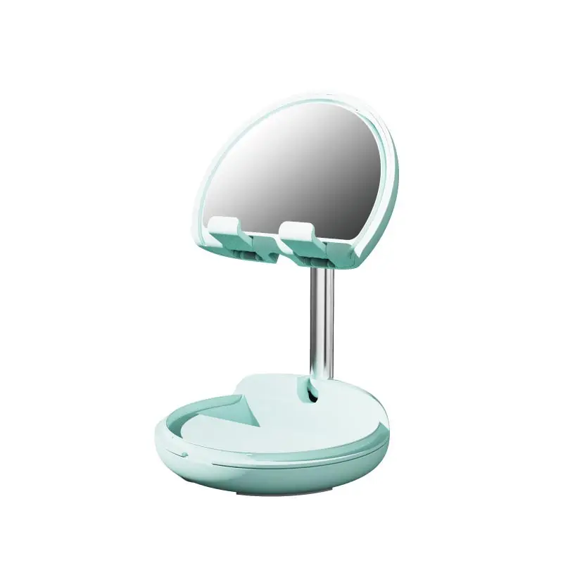

Adjustable Silicone Non-slip Desktop Holder Folding Makeup Mirror Mobile Phone Stand Portable Pocket Cell Phone Bracket, White blue