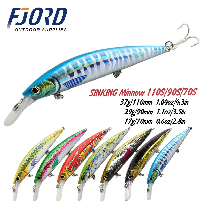 

FJORD New 3D Printing Lure 37g 110mm Glowing Minnow Lure Sinking Minnow Sea Bass Lures