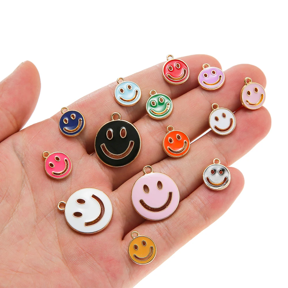 

Smiley pendant Mixed size Hollow out alloy Dripping oil Gold Plated Enamel Spray for bracelet earring diy Jewelry Accessories, As shown