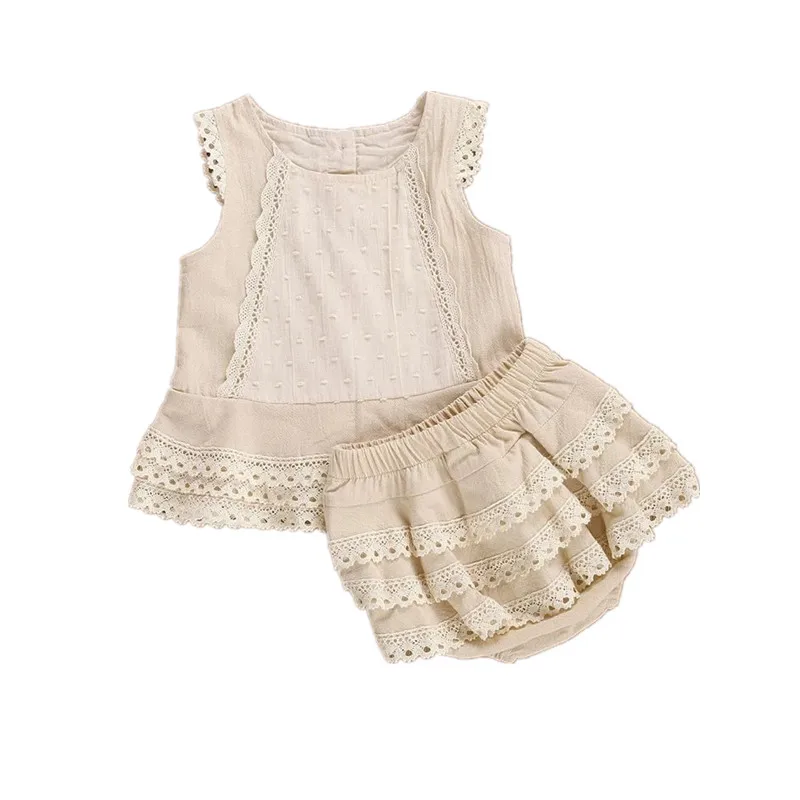 

Infant Baby Girls Summer Clothing Posh Lace Ruffle Shorts Bloomer Sets Two Pieces Outfits
