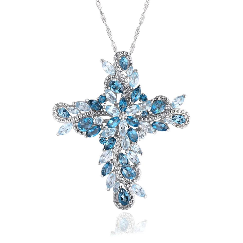 

New Arrival natural Topaz gemstone fashion jewelry 925 sterling silver cross pendant jewelry necklace