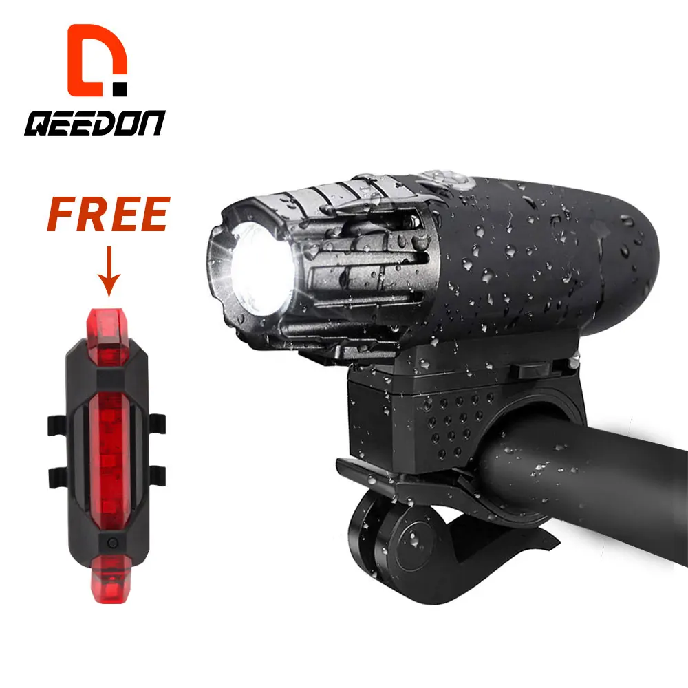 

Qeedon Ready to ship bicycle light USB charging bike front light bicycle accessories light farol de led, Black