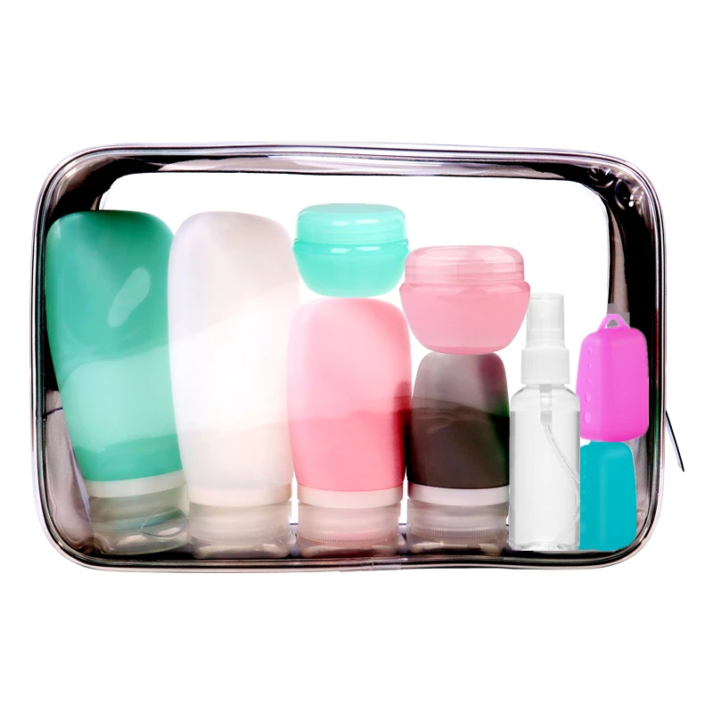 

Portable refillable smart essential lotion travel squeeze empty container toilet bottle kit set silicone accessories wholesale