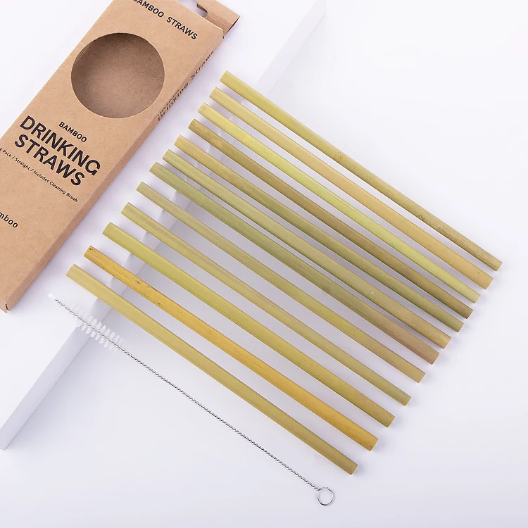 

12 PCS a set green bamboo straws biodegradable eco-friendly sustainable natural bamboo straw bulk individual wrap