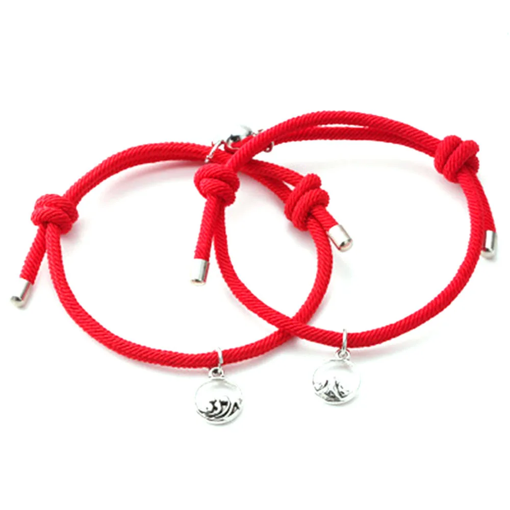 

Valentine's day gifts Sun Moon bracelet Charm Adjust size magnet Bracelet for Couples Red Rope bracelet jewelry2pcs/set