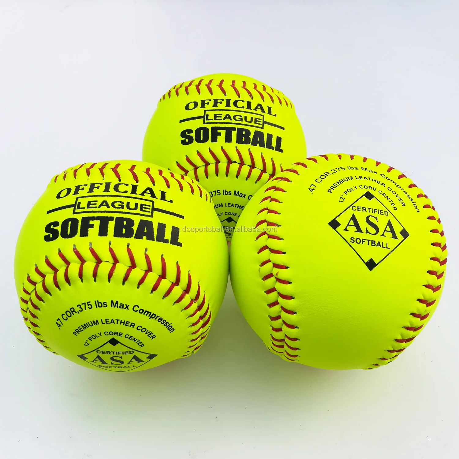 Slow Pitching Optic Yellow Leather+ Polycore 12'' Softball Balls Custom ...