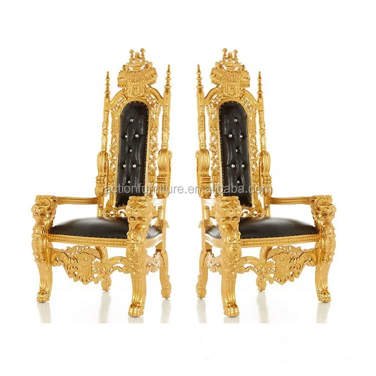
Hot Sale Cheap Royal Throne King Queen Stainless Steel Golden High Back Luxury Wedding Chairs Banquet Chairs 
