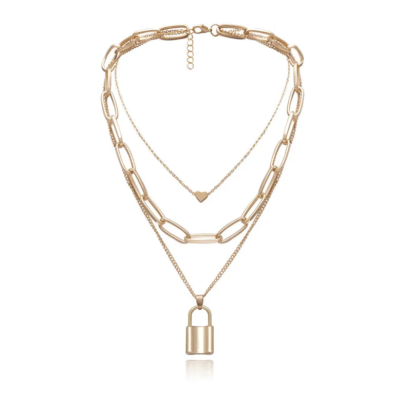 

Creative Elegant Alloy Hip Hop Lock Heart Pendant Women Necklace Charm