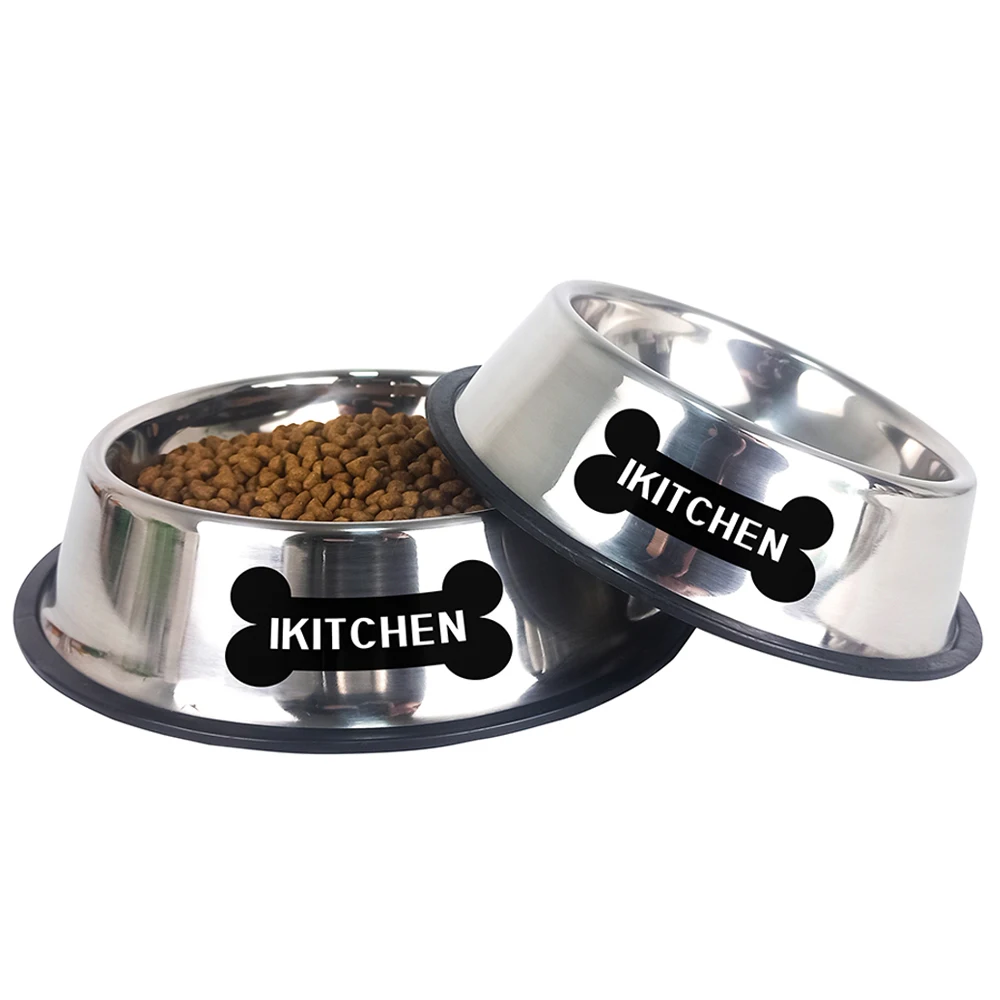 

Ikitchen Wholesale Custom Logo Dog Water Bowl Stainless Steel Luxury Dog Cat Food Bowl Silicon Pet Bowl With Non-Slip