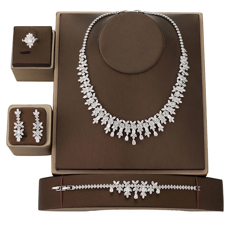 Wholesale Ready Stock Classic CZ Wedding Accessories Copper Cubic Zirconia Luxury Bridal Jewelry Set for Women BN7981