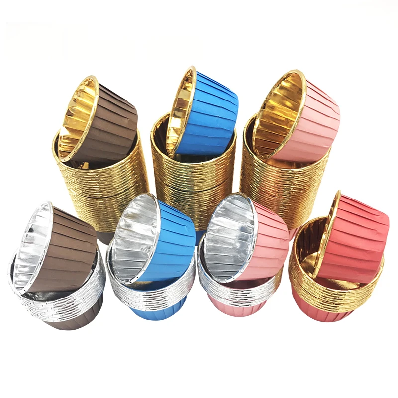 

Colorful Golden Silvery Aluminum Foil Fruit Dessert Cup Yummy Muffin Cupcake Liner For Wedding Party