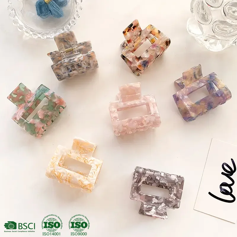 colorful Acetate Hair Claw clips Small Hollow Square Claw Clips  for women