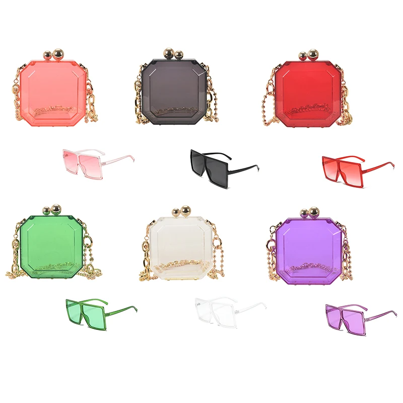 

Summer Ladies Clutch Clear Acrylic Women Hand Bag Purse And Sunglasses Set Bag And Sunglasses Set/