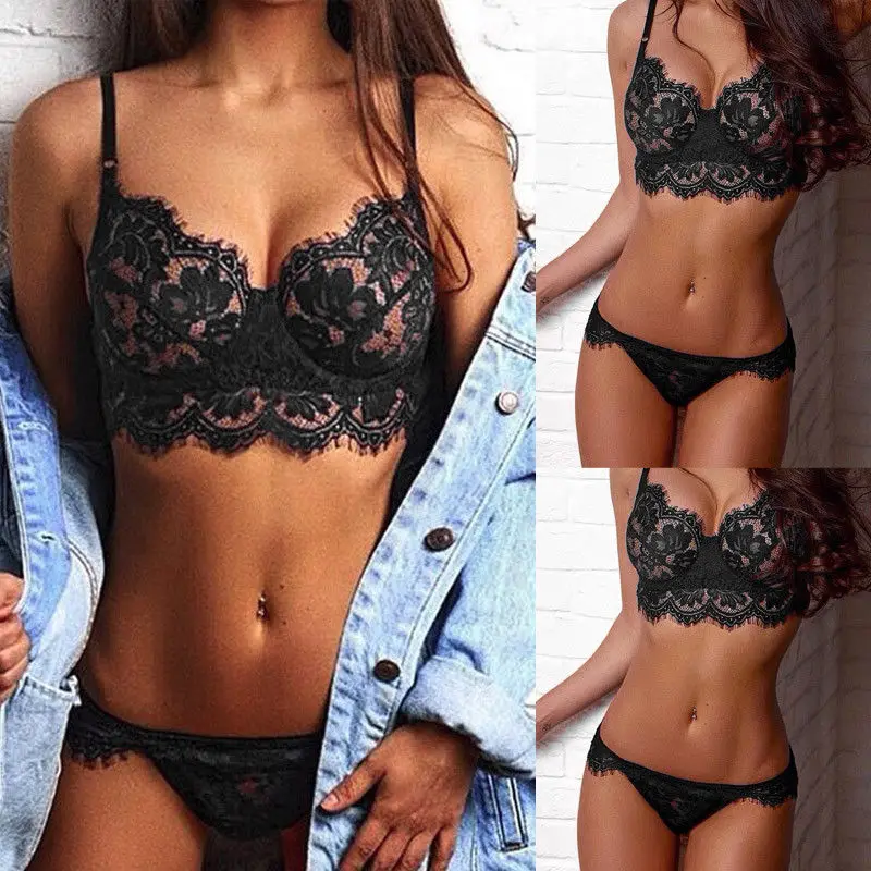 

New Hot Fashion Lace Lingerie Set Sexy Women Transparent Sleepwear Erotic Bra Thongs Underwear Suits, 2 colors