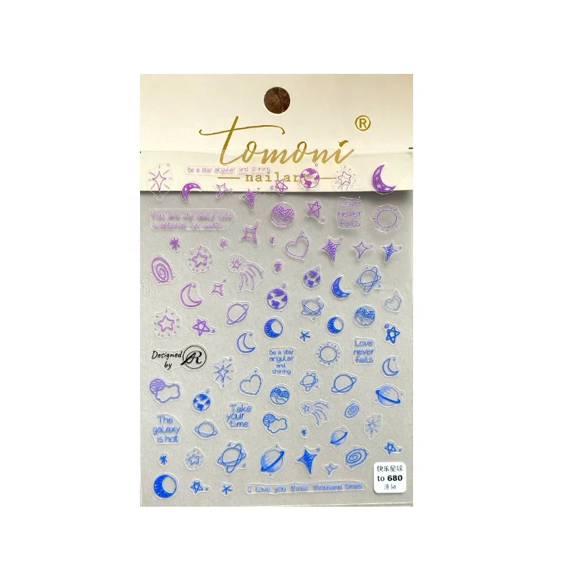 

Happy Planet Nail Art 3D Charms Sticker Decal New Style Ultra Thin 1 Pcs/Pack Self-adhesive Paper Sticker for nails NS041, 7 colors
