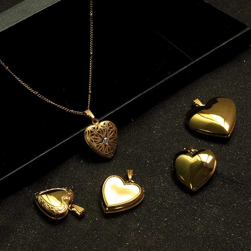 

Stainless Steel Jewelry 18k Gold Plated Blank Heart Lock Frame Photo Picture Locket Pendant Necklace Jewelry for Women Mother