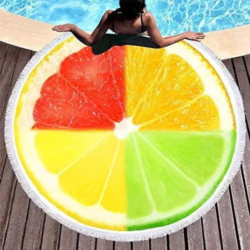 Fruit series printing luxury lint free quick-drying anti-sand summer beach camping microfiber round beach towel